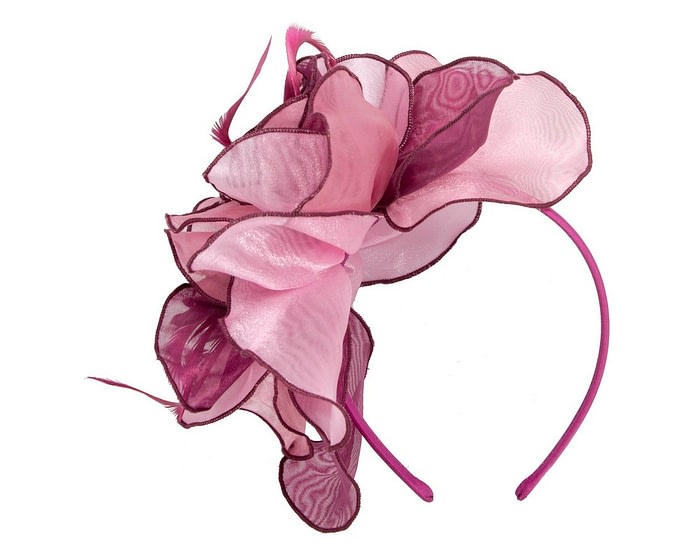 Multi-tone pink and wine organza flower fascinator - Image 2