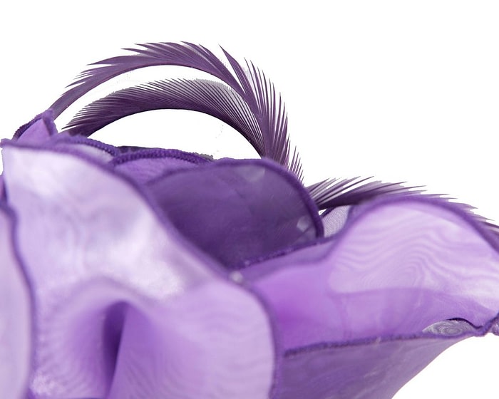 Multi-tone purple and lilac organza flower fascinator - Image 3