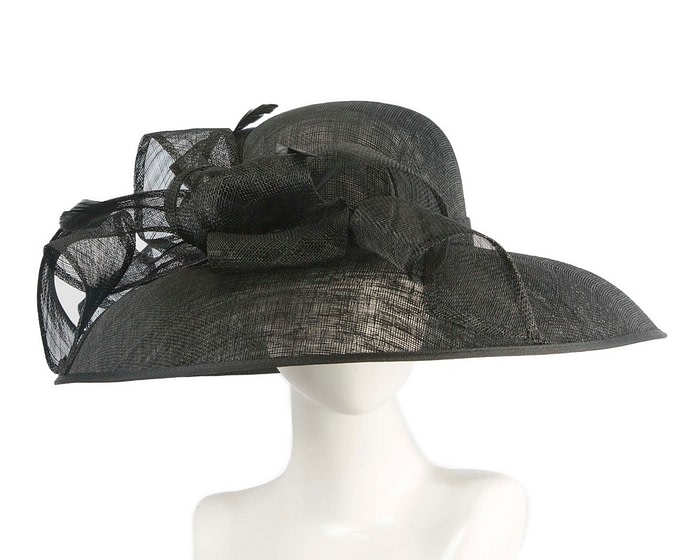 Black wide brim ladies fashion sinamay hat by Max Alexander