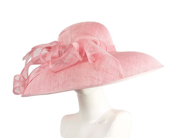 Pink wide brim ladies fashion sinamay hat by Max Alexander