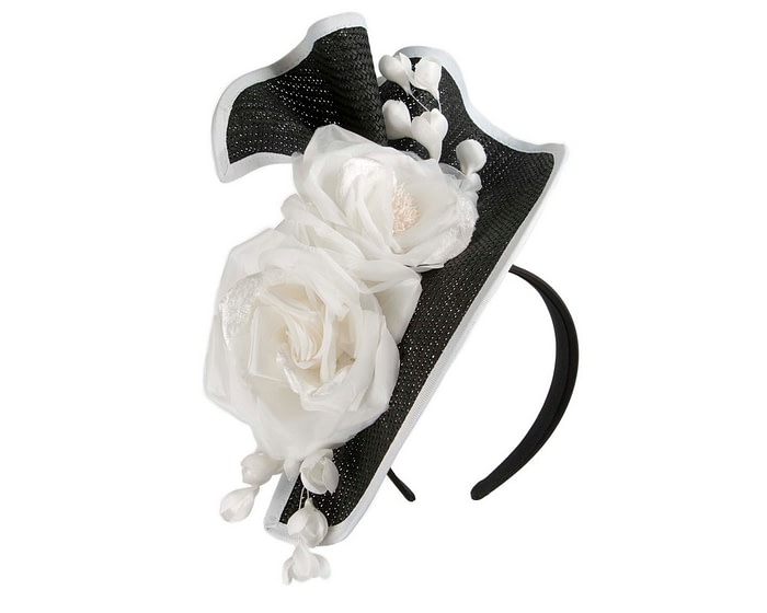 Bespoke large black & white flower fascinator by Fillies Collection - Image 2