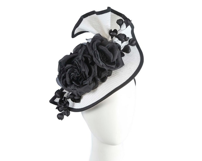 Bespoke large white & black flower fascinator by Fillies Collection