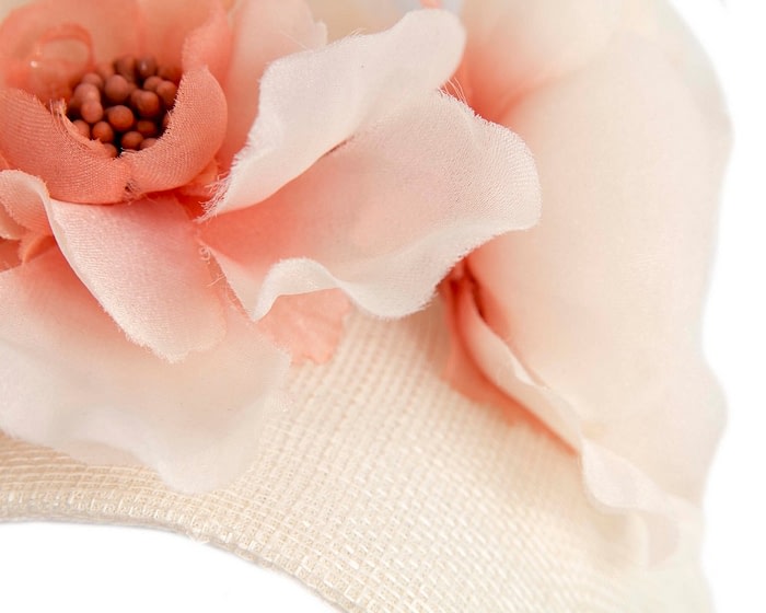 Wide cream & coral flower fascinator headband by Fillies Collection - Image 3