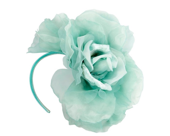 Large aqua silk flower headband by Fillies Collection - Image 2