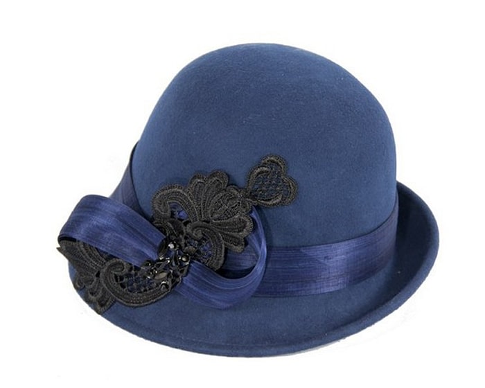 Fascinators Online - Navy autumn & winter fashion felt cloche hat by Fillies Collection