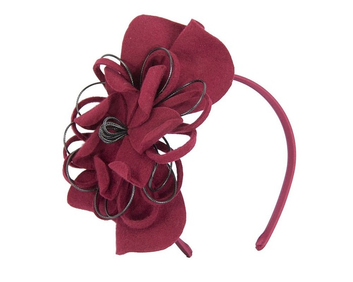 Fascinators Online - Burgundy wine felt flower fascinator headband