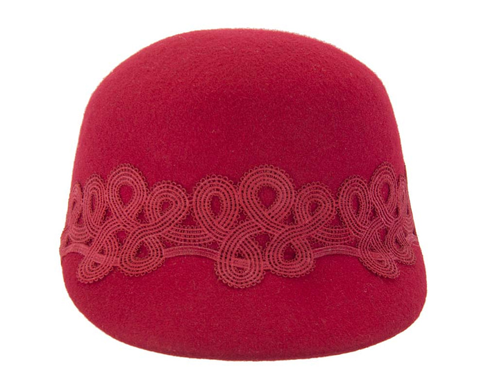 Fascinators Online - Red felt ladies cap with lace