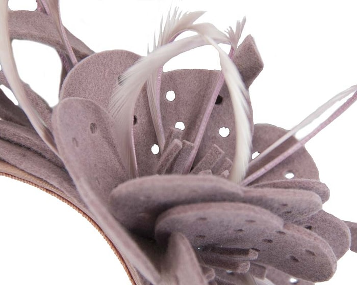 Fascinators Online - Dusty Pink felt flower and feathers winter fascinator