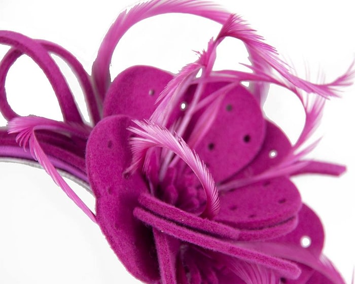 Fascinators Online - Fuchsia felt flower and feathers winter fascinator