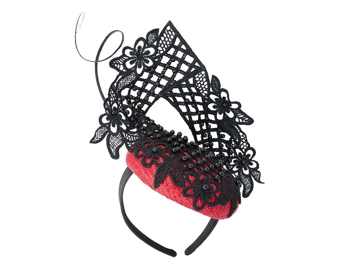Fascinators Online - Red & black lace pillbox fascinator by Fillies Collection (Copy)