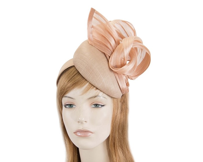 Fascinators Online - Nude pillbox fascinator with silk bow by Fillies Collection