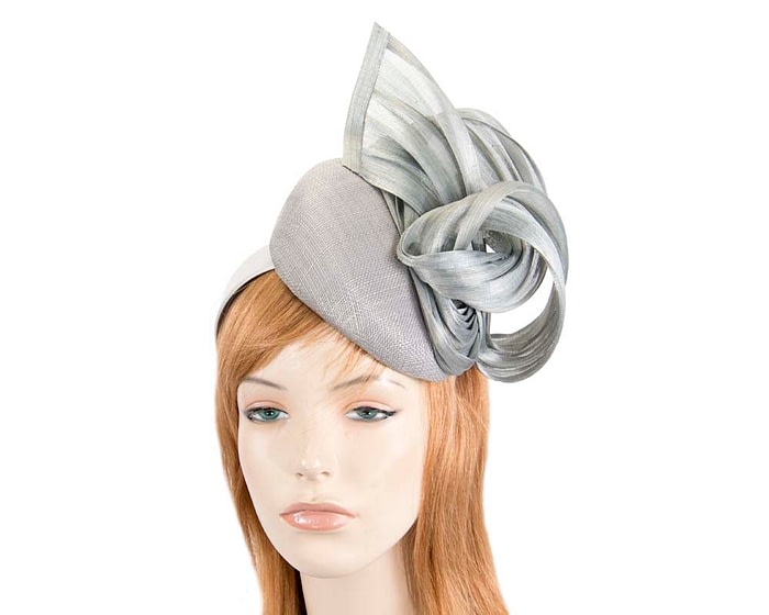 Fascinators Online - Silver pillbox fascinator with silk bow by Fillies Collection