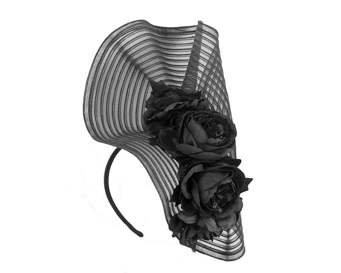 Fascinators Online - Large black racing fascinator with flowers by Fillies Collection