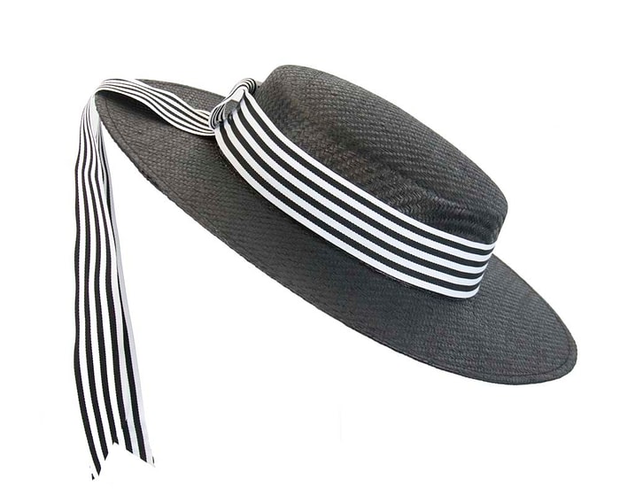 Fascinators Online - Black & white boater hat by Max Alexander