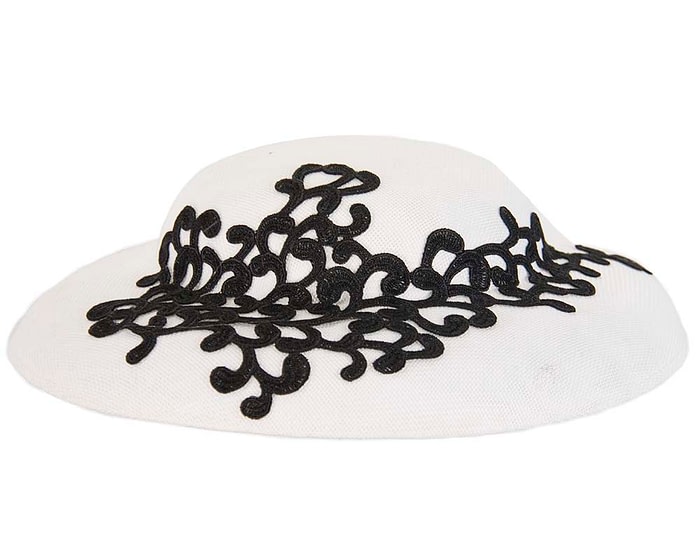 Fascinators Online - White & black fashion boater hat with lace by Max Alexander