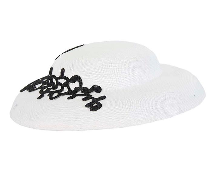 Fascinators Online - White & black fashion boater hat with lace by Max Alexander
