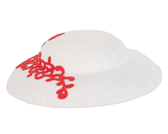 Fascinators Online - White & red fashion boater hat with lace by Max Alexander