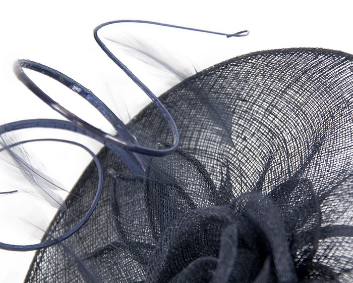 Fascinators Online - Large navy sinamay racing fascinator with feathers by Max Alexander
