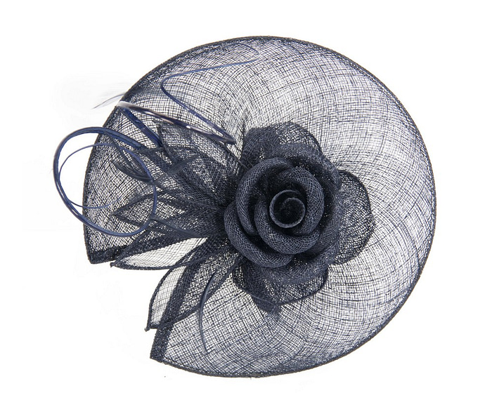 Fascinators Online - Large navy sinamay racing fascinator with feathers by Max Alexander