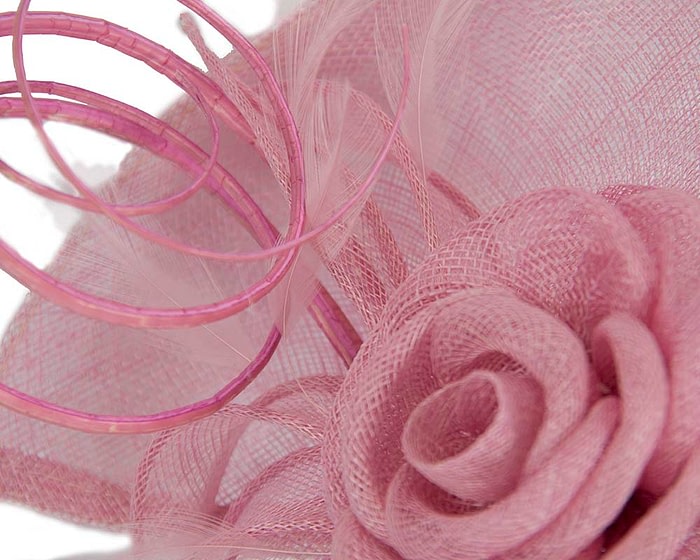 Fascinators Online - Large dusty pink sinamay racing fascinator with feathers by Max Alexander