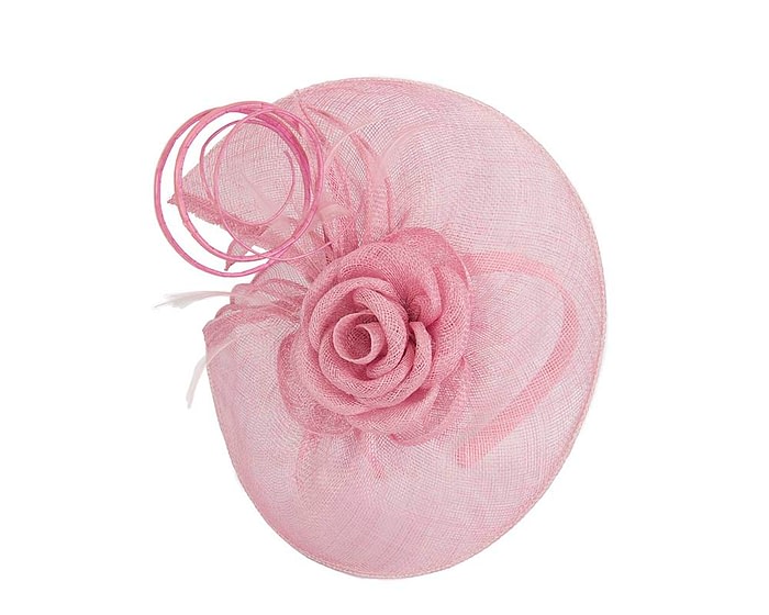 Fascinators Online - Large dusty pink sinamay racing fascinator with feathers by Max Alexander