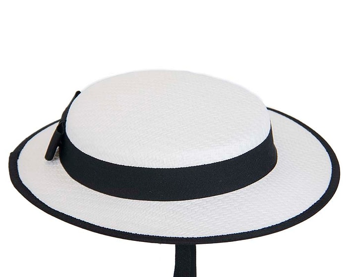 Fascinators Online - Small white & black boater fascinator hat by Max Alexander