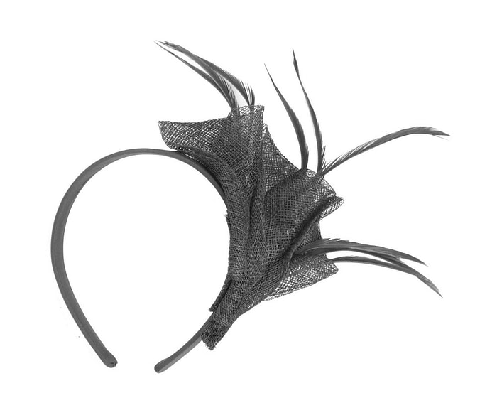 Fascinators Online - Petite black sinamay fascinator with feathers by Max Alexander