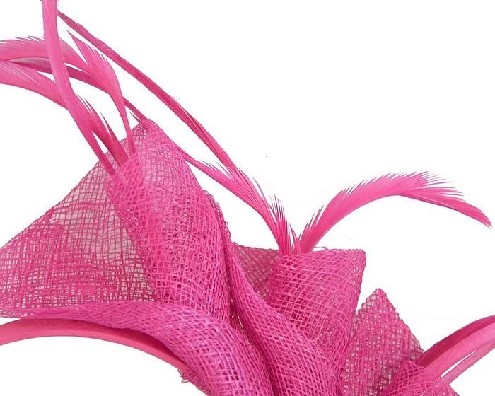Fascinators Online - Petite fuchsia sinamay fascinator with feathers by Max Alexander