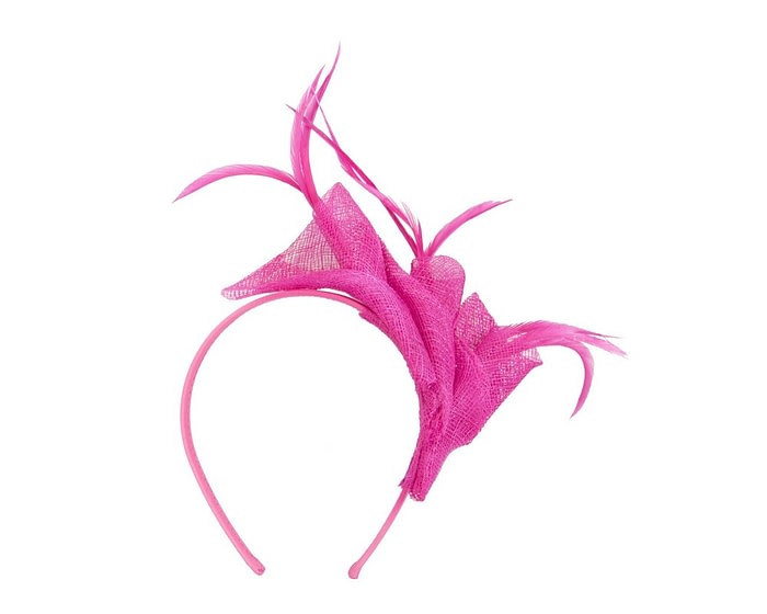 Fascinators Online - Petite fuchsia sinamay fascinator with feathers by Max Alexander