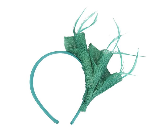 Fascinators Online - Petite green sinamay fascinator with feathers by Max Alexander