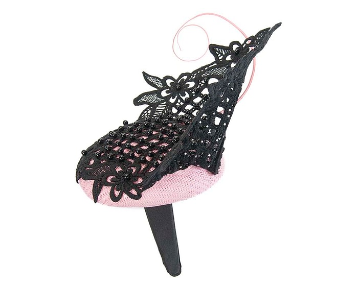 Fascinators Online - Pink & black lace pillbox fascinator by Fillies Collection