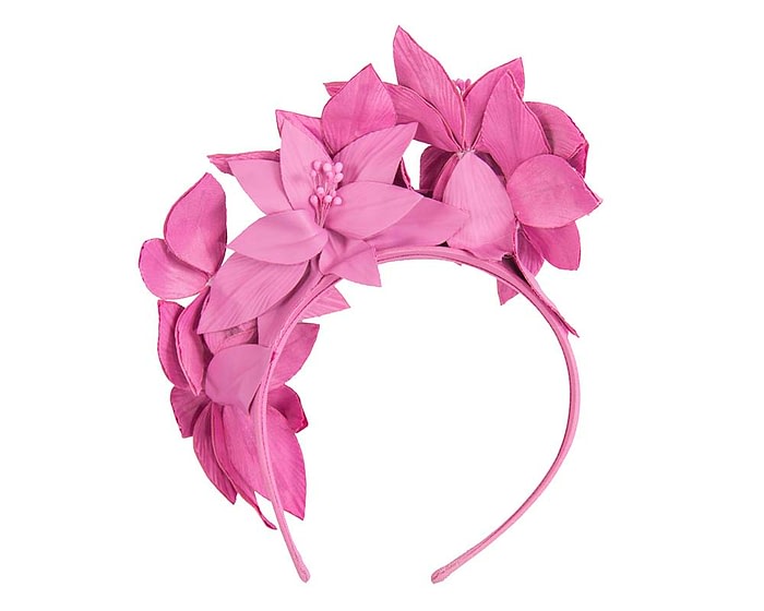 Fascinators Online - Fuchsia leather flower headband by Fillies Collection
