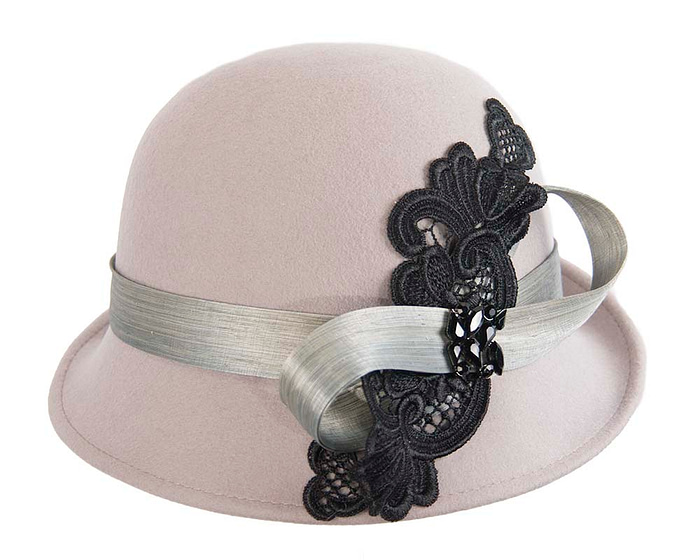Fascinators Online - Grey autumn & winter fashion felt cloche hat by Fillies Collection