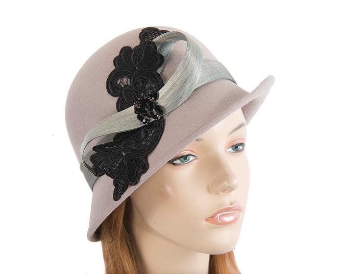 Fascinators Online - Grey autumn & winter fashion felt cloche hat by Fillies Collection