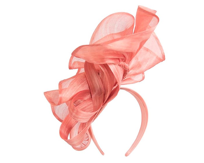 Fascinators Online - Coral sculptured silk abaca fascinator by Fillies Collection