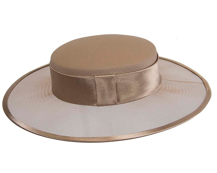 Fascinators Online - Buff boater hat by Cupids Millinery Melbourne
