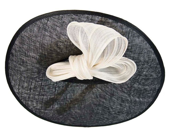 Fascinators Online - Large black fascinator hat with cream bow