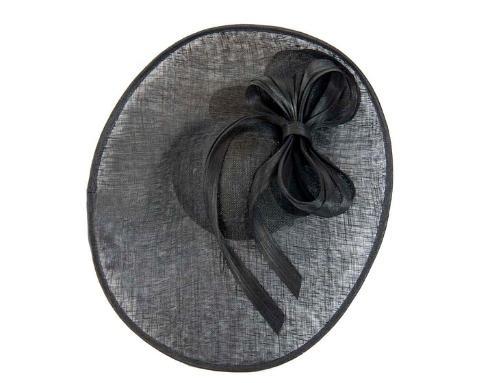 Fascinators Online - Large black fascinator hat with bow