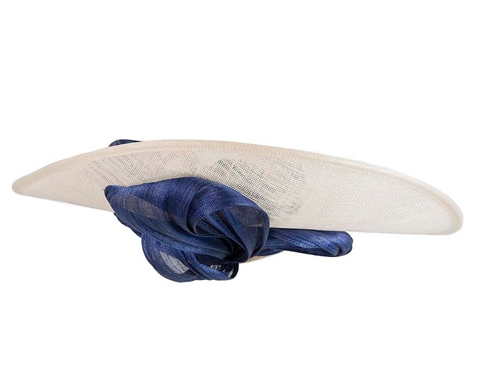 Fascinators Online - Large Cream fascinator hat with Blue bow
