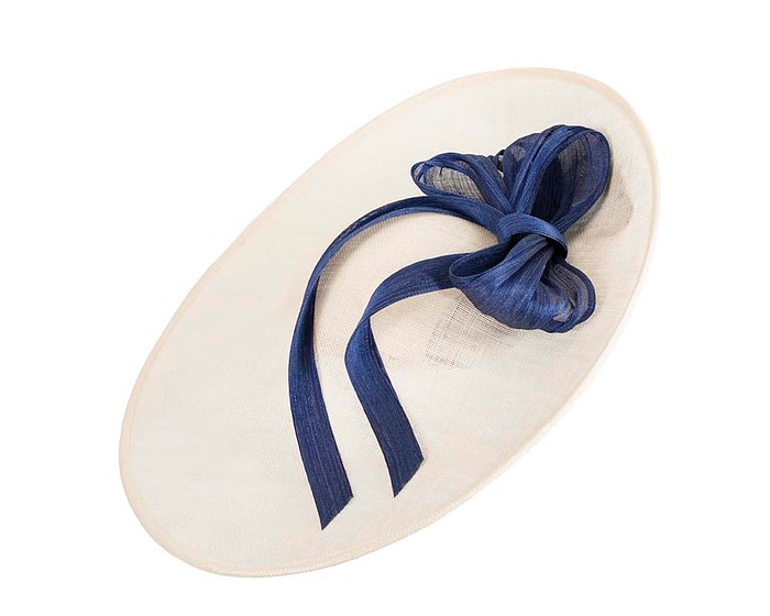 Fascinators Online - Large Cream fascinator hat with Blue bow