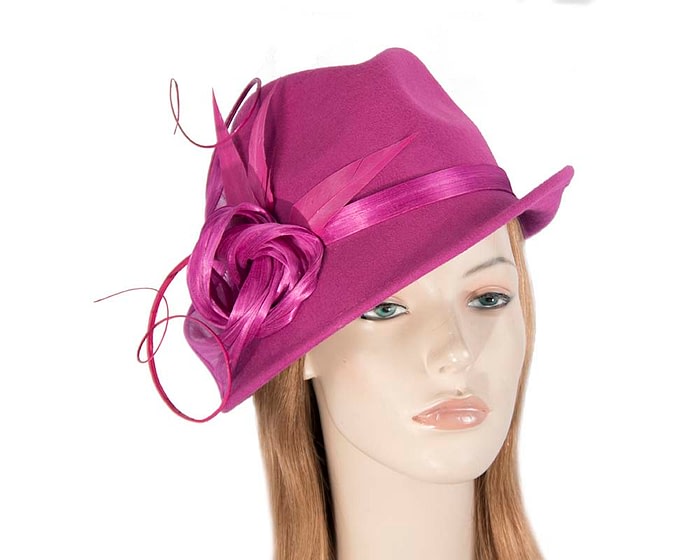 Fascinators Online - Exclusive fuchsia felt trilby hat by Fillies Collection