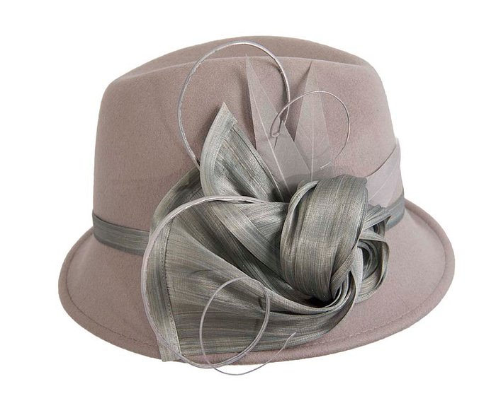 Fascinators Online - Exclusive grey felt trilby hat by Fillies Collection