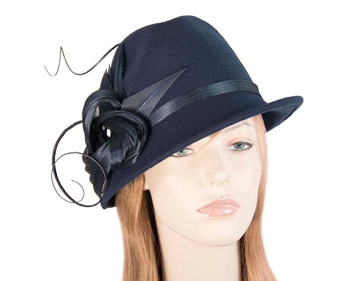 Fascinators Online - Exclusive navy felt trilby hat by Fillies Collection