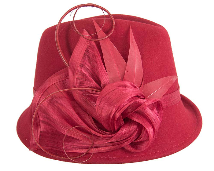Fascinators Online - Exclusive red felt trilby hat by Fillies Collection