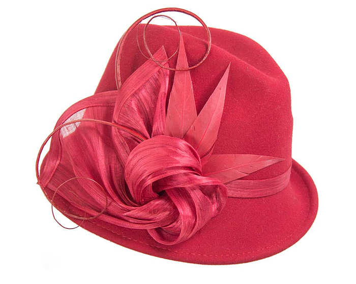 Fascinators Online - Exclusive red felt trilby hat by Fillies Collection