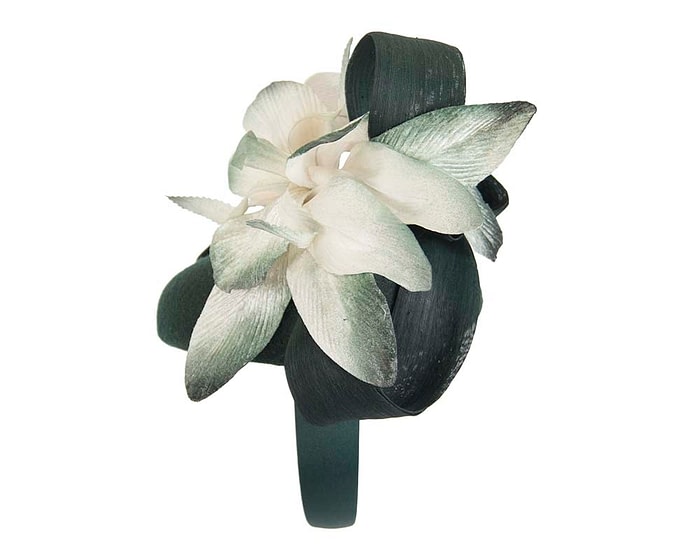 Fascinators Online - Tall green felt pillbox with cream flower by Fillies Collection