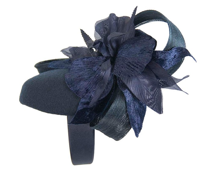 Fascinators Online - Tall navy felt pillbox with flower by Fillies Collection