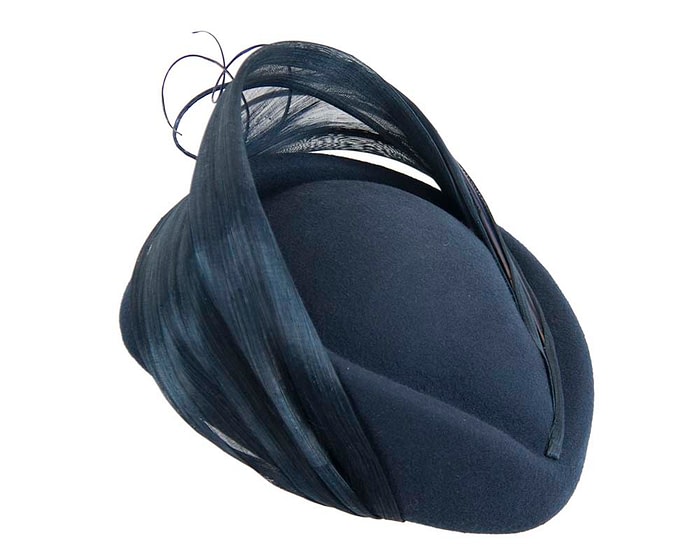 Fascinators Online - Navy felt ladies fashion beret hat with feather by Fillies Collection