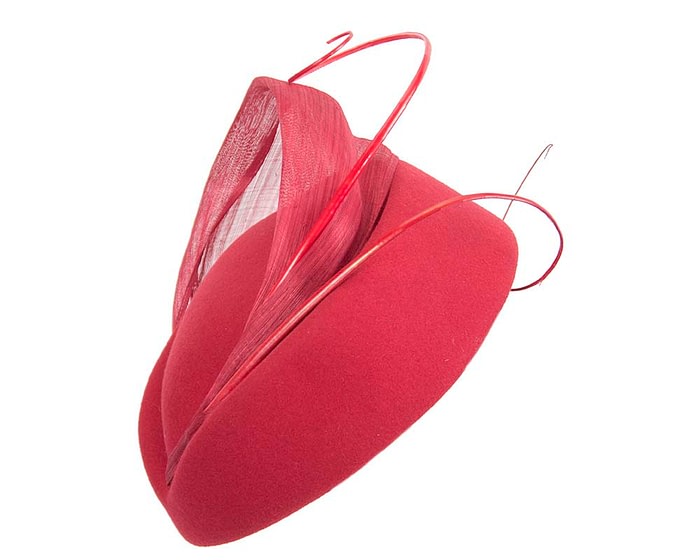 Fascinators Online - Red felt ladies fashion beret hat with feather by Fillies Collection