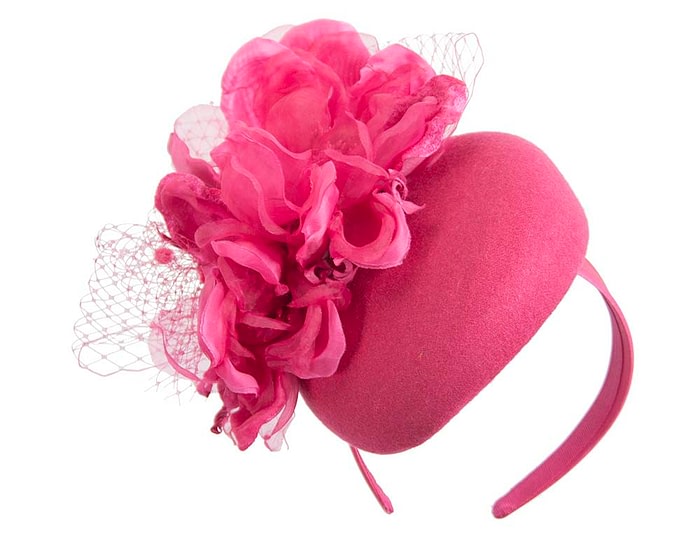 Fascinators Online - Fuchsia pillbox fascinator with flower by Fillies Collection